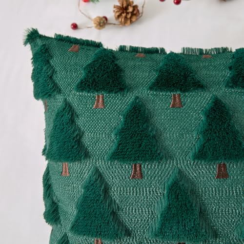 UGASA Star Christmas Decorative Pillow Covers 18x18 Inch Set of 2 Dark Green Q9265