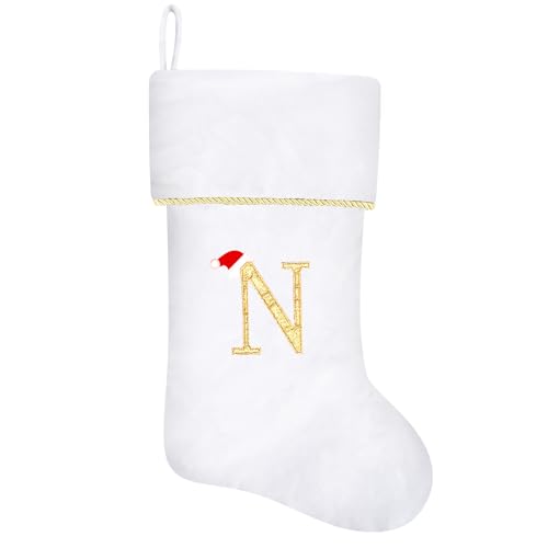 20 Inches Initial Monogram Blue Velvet Christmas Stocking with Gold Trim U394