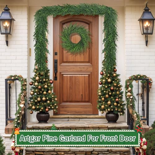 Artgar 12Ft Christmas Pine Garland, 2 Pcs Real Touch Artificial Greenery N48749