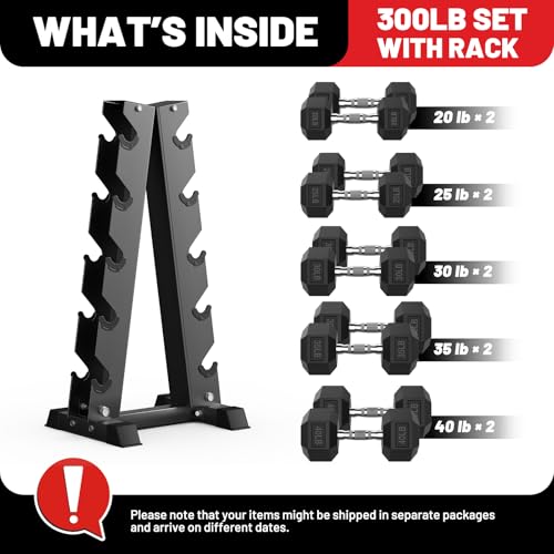 PAPABABE Hex Dumbbell Set with Rack, Rubber Coated, 60-550lb Z952579