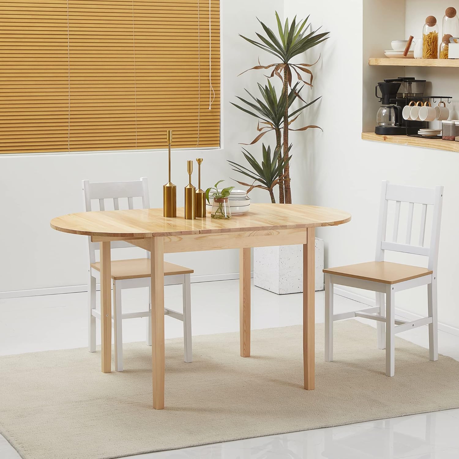 Solid Wood Drop Leaf Dining Table for Small Spaces, 55" X34182