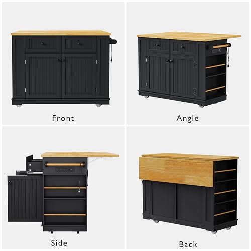 Ball & Cast 48" Kitchen Island with Power Outlet, Rolling Cart, Black H9509