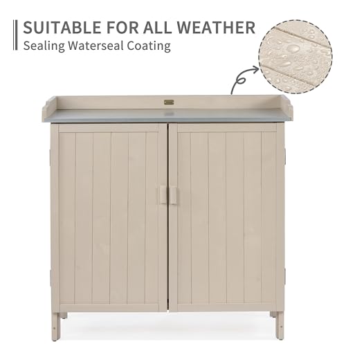 Outdoor Storage Cabinet with Potting Bench & Metal Tabletop V66120