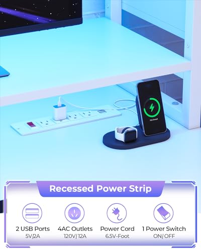 SEDETA Gaming Desk 74.8'' with LED Lights, Hutch and Storage Shelves, Black T331