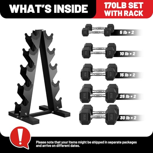 PAPABABE Hex Dumbbell Set with Rack, Rubber Coated, 60-550lb Z952579