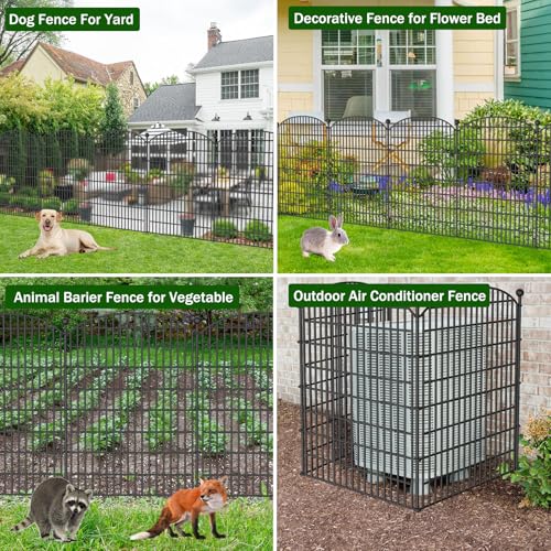 10 Panels No Dig Decorative Garden Fence, Rustproof Metal Dog Fence for Yard U518