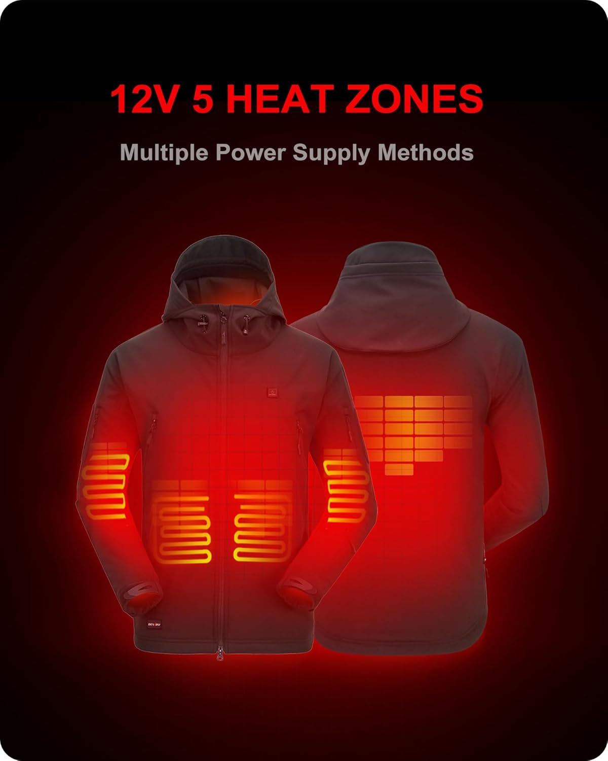 DEWBU Heated Jacket for Men with 12V Battery Pack, Grey, L L978