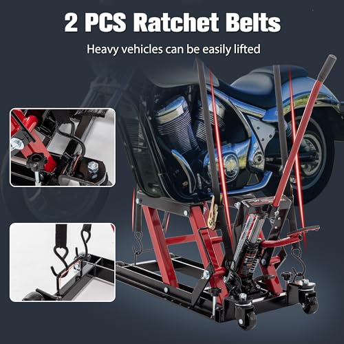 Hydraulic Motorcycle Lift Jack 1500 LBS, Foot-Operated Scissor Lift Table, Red H6166