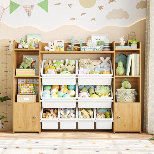 FOTOSOK 55" Toy Storage Organizer with 8 Bins and Bookshelf, Pink J681345