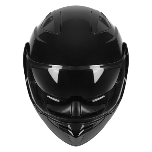 SPARK DOT Modular Flip-Up Dual Visor Motorcycle Helmet (Bright Black, Small) W8778