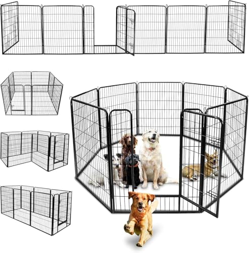 LEMY 16 Panels 32 in Metal Pet Playpen with Door, Black N86004