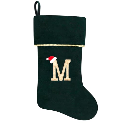 20 Inches Initial Monogram Blue Velvet Christmas Stocking with Gold Trim U394