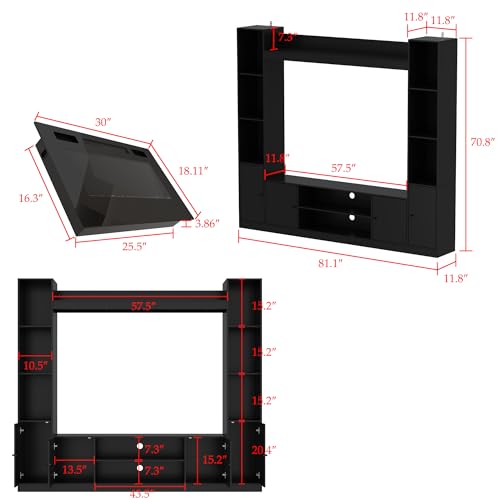 Homsee 4-in-1 Wall Unit TV Stand for TVs up to 65", Black Y372