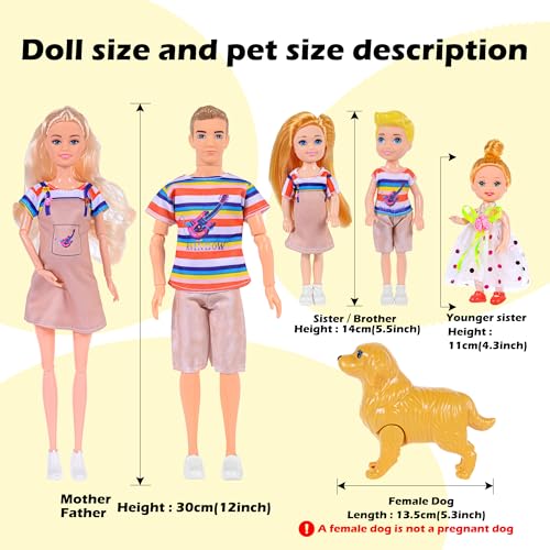 iBayda Family Dollhouse Dolls Playset - 6 People with Pets and Accessories T103625