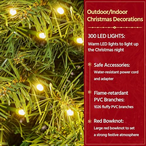 Yaheetech 48in Pre-lit Artificial Christmas Wreath with Red Bow, 200 LED Lights Y257427