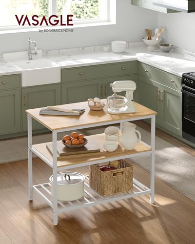 VASAGLE Kitchen Island with 3 Shelves, 47.2 Inches, Rustic Brown and Black W99569