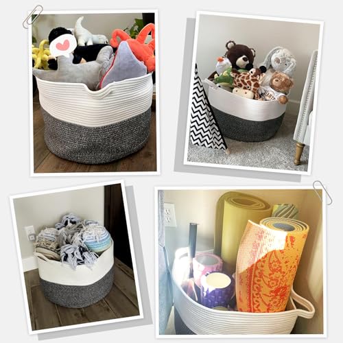 INDRESSME Large Cotton Rope Storage Basket with Handles, 90L Grey R37552