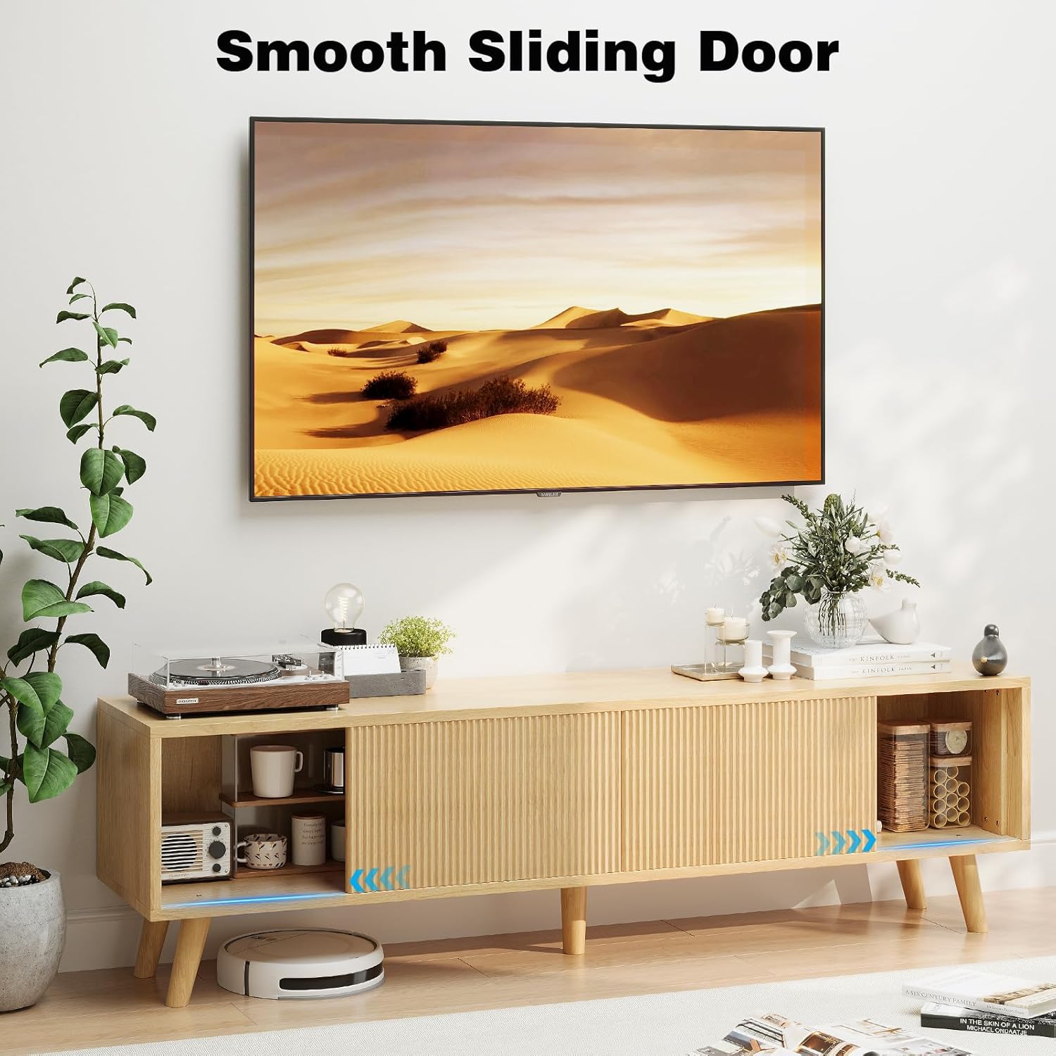 Boho Wood TV Stand for TVs Up to 75 Inches with Sliding Doors E438001