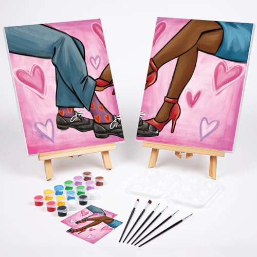 VOCHIC 2 Pack Sip and Paint Kit, Pre Drawn Canvas for Adults, Couple Shoes Love Theme S8145