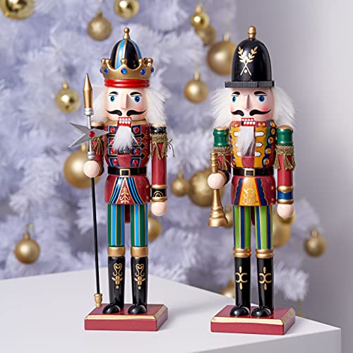 THE TWIDDLERS 2 Pack 12 Inch Wooden Nutcracker Christmas Decor King & Guard Soldier Red V493