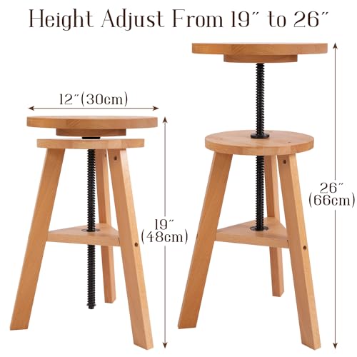 Height Adjustable Solid Beech Wood Artist Stool, Swivel Drafting Stool for Studio T51822