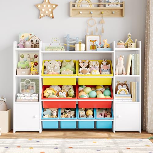 FOTOSOK 55" Toy Storage Organizer with 8 Bins and Bookshelf, Pink J681345