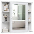 Meilocar Bathroom Mirror Cabinet Wall Mounted, Bathroom Medicine Cabinet with Mirror and 6 Open Shelves, White Bathroom Wall Cabinet Medicine Cabinet for Bathroom Laudry Room, White