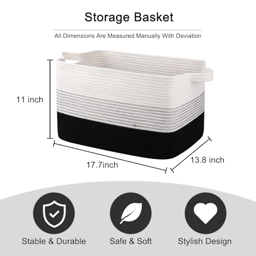 OIAHOMY Large Rectangle Woven Blanket Basket with Handle, Gradient Blue B58762