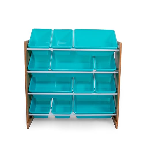 Humble Crew Kids Toy Storage Organizer with 12 Plastic Bins, Grey/White O74556