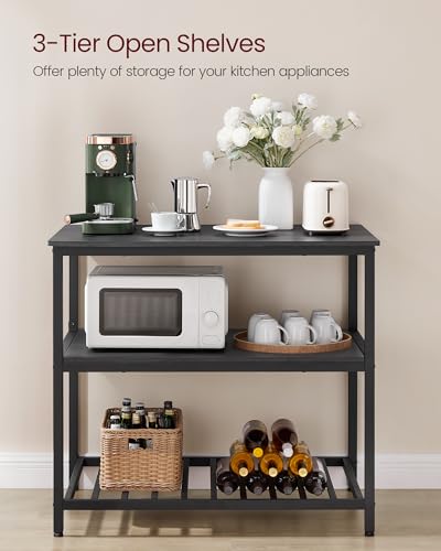 VASAGLE Kitchen Island with 3 Shelves, 47.2 Inches, Rustic Brown and Black W99569