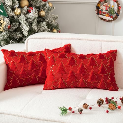 UGASA Star Christmas Decorative Pillow Covers 18x18 Inch Set of 2 Dark Green Q9265