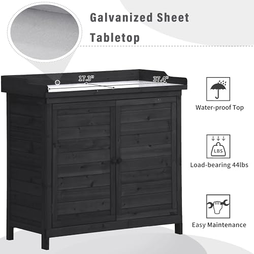 Merax 66" Outdoor Farmhouse Wooden Potting Bench Table with 2 Drawers and Cabinet, Brown U7933