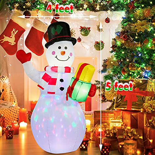 5ft Inflatable Snowman with Rotating LED Lights for Christmas Outdoor Decor S354