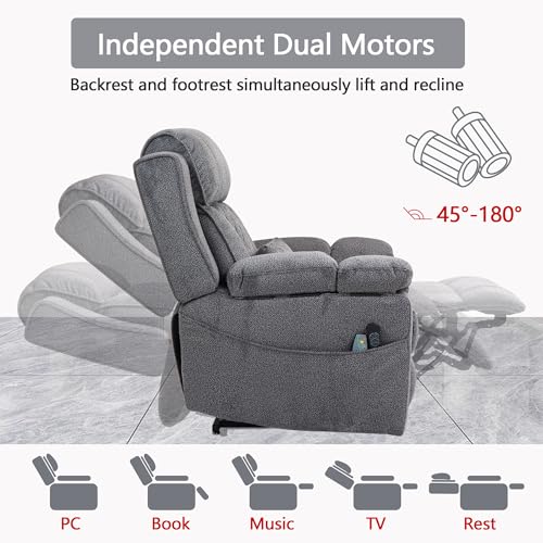 Power Lift Chair Recliner with Massage and Heat for Adults, Dual Motor H2507