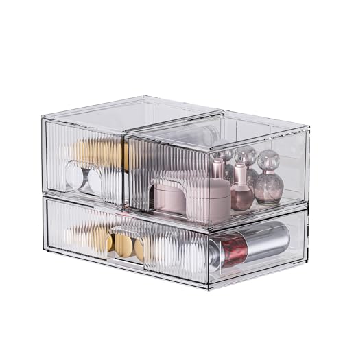 ZHIAI 3 Pack Clear Stackable Acrylic Cosmetic Organizer with Drawers N472