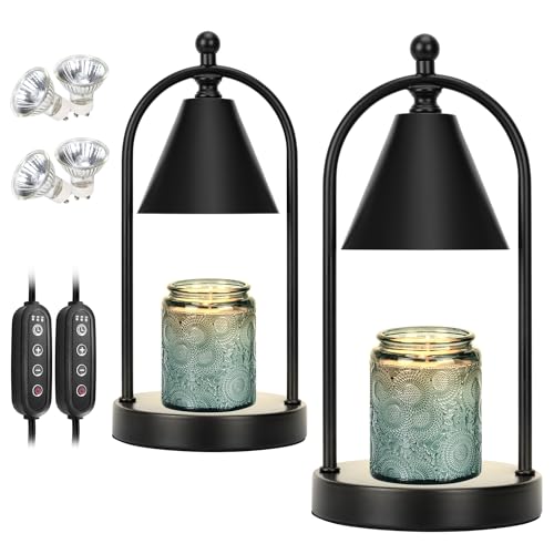 Candle Warmer Lamp with Timer, Electric Black Candle Warmer Light for Bedroom, Dimmable Wax Melts Warmer for Candle Jars, Home Decor Beside Lamp Gifts for Women (2 Bulbs Included)