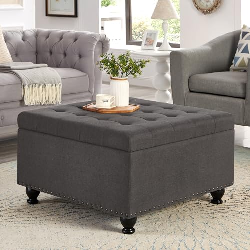 Storage Ottoman with Wooden Legs, 300 lbs Capacity, Beige Y1090