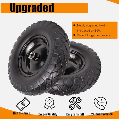 Wheelbarrow Tires 4.80/4.00-8 Flat Free 16" Solid Wheels with Bearings (2 Pack) X202