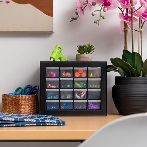 IRIS USA Plastic Drawer Storage Organizer, 24-Drawer Cabinet for Crafts Hardware Tools - Black I685821