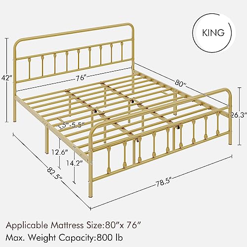 Yaheetech Classic Metal Platform Bed Frame with Victorian Headboard, Full Size Black T81083