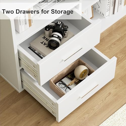 L-Shaped Desk with File Cabinet & Power Outlet, 55 Inch White K40680