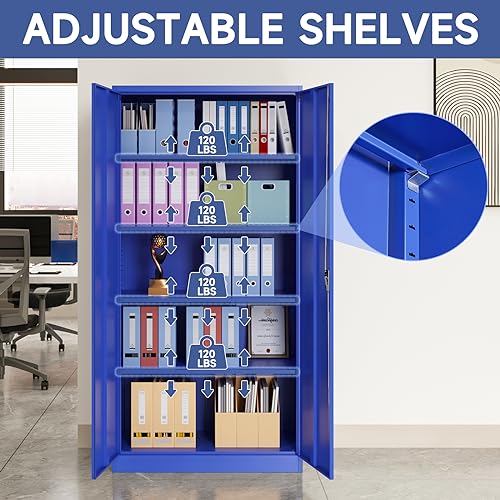 Metal Storage Cabinet with Doors and Shelves, 71" Locking Steel, White L799