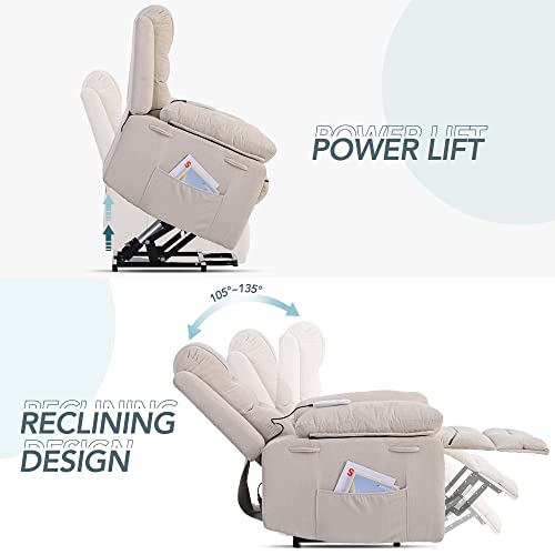 Power Lift Recliner Chair with Massage and Heat for Elderly, Beige C7169