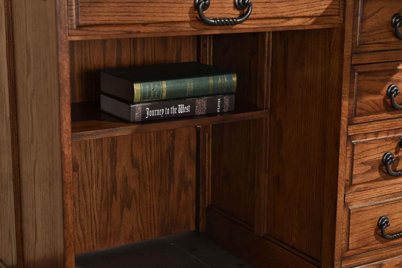 Roll Top Desk Solid Oak Wood Single Pedestal with Locking File Drawers P8338