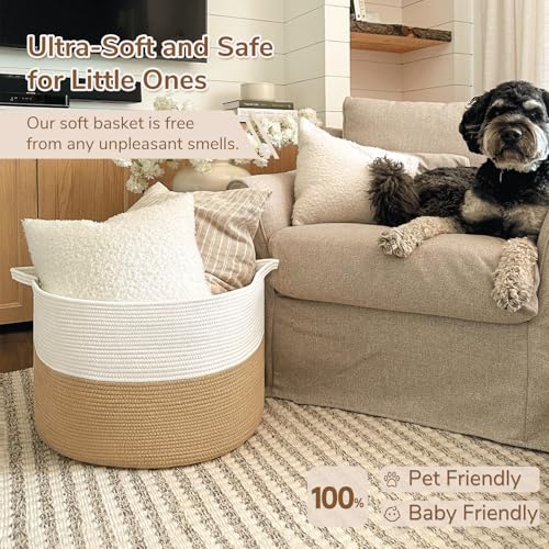 INDRESSME Large Cotton Rope Storage Basket with Handles, 90L Grey R37552