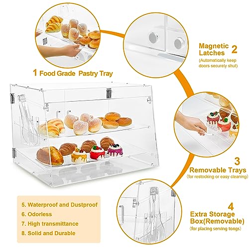 3 Tray Acrylic Countertop Bakery Display Case with Serving Tong F6806