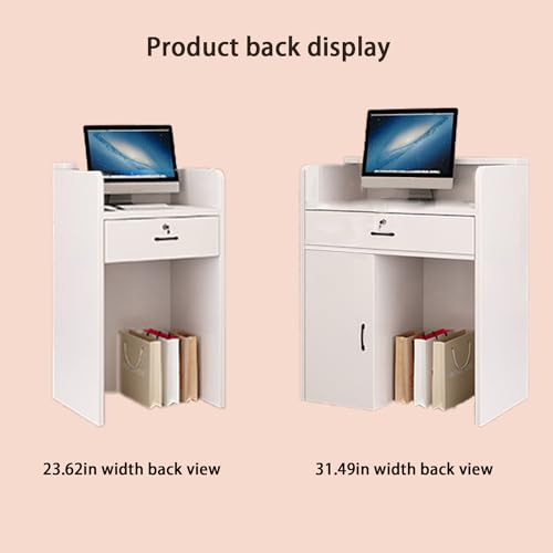 Reception Desk with LED Lights and Drawers, White 60cm K877304
