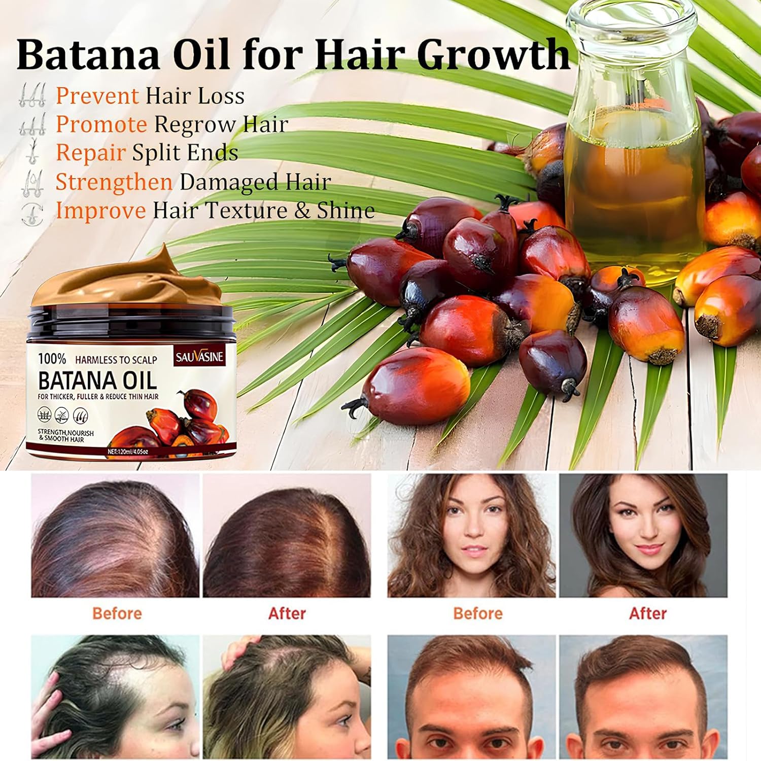 Batana Oil for Hair Growth, Unrefined Organic Pure Batana Butter Conditioner I93024