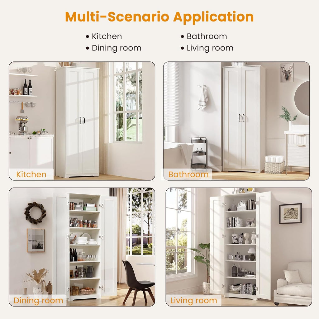 70" Tall Storage Pantry Cabinet with 2 Doors and 6 Shelves, White X599151