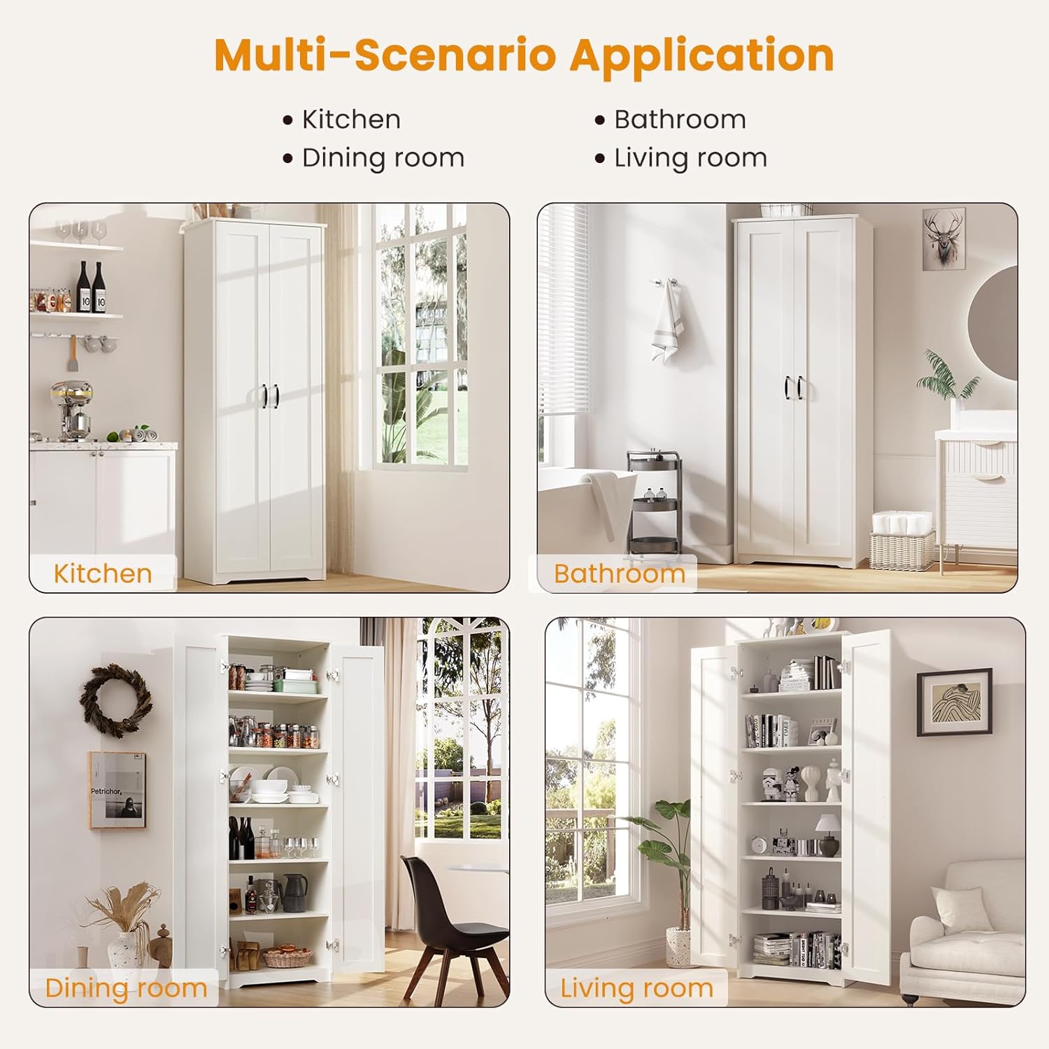 70" Tall Storage Pantry Cabinet with 2 Doors and 6 Shelves, White X599151